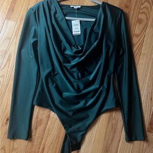 Bar lll Dark Green Draped Bodysuit